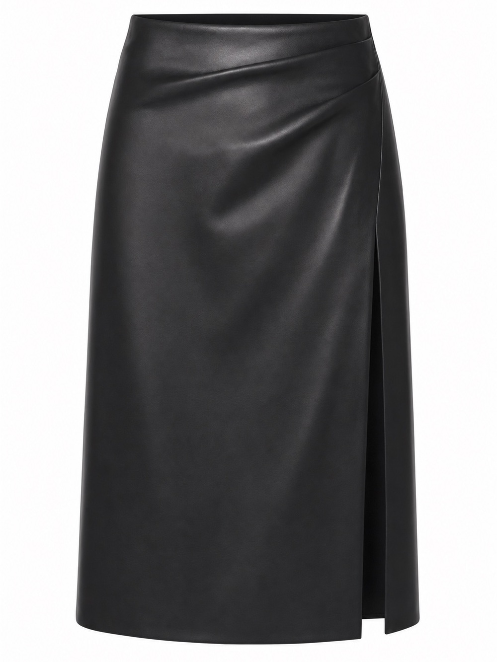 Black Faux Leather Midi Skirt with Side Slit - Mango 3X